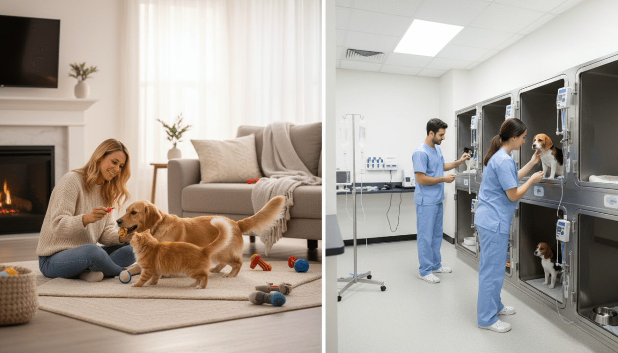 découvrez les avantages de la garde d'animaux à domicile avec un pet sitter ou la pension vétérinaire, pour choisir la meilleure solution adaptée aux besoins de votre compagnon.