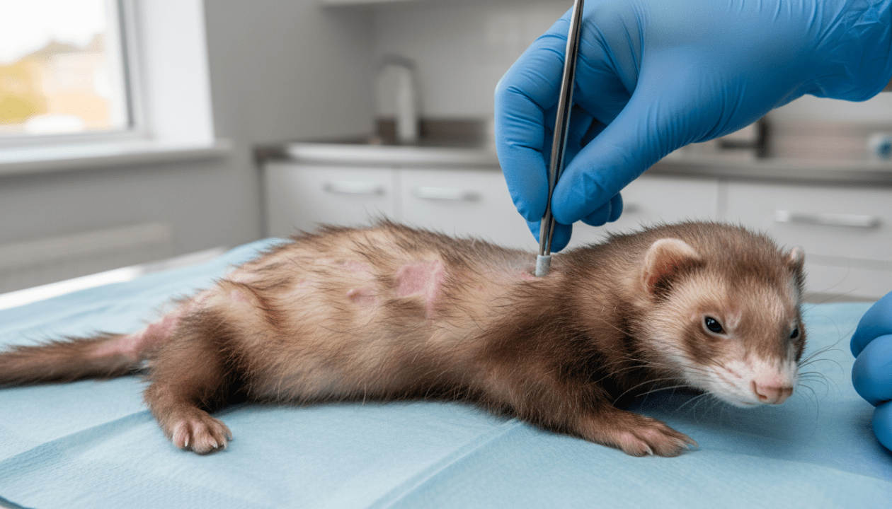 découvrez les symptômes de la maladie surrénalienne chez le furet, notamment la perte de poils, et apprenez comment la pose d'implant peut aider à traiter cette affection.
